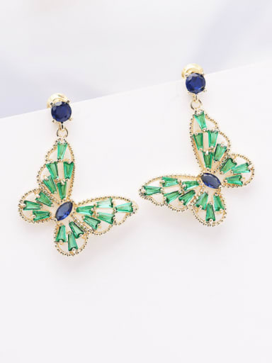 Golden+ green Brass Cubic Zirconia Butterfly Luxury Drop Earring