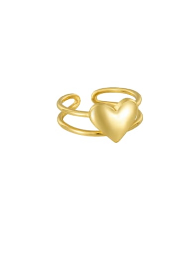 Gold Double Layer Love Ring 925 Sterling Silver Heart Minimalist Band Ring