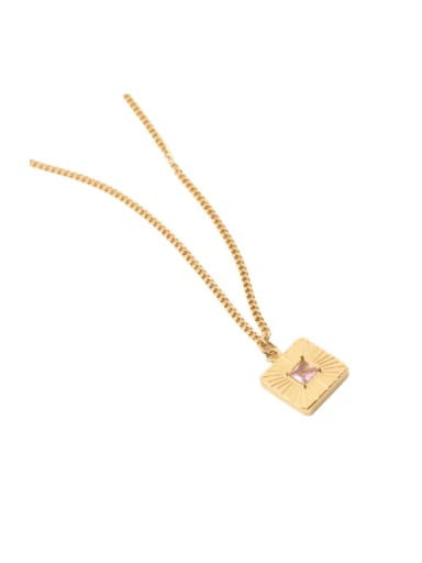 Gold +Pink N071 Titanium Steel Cubic Zirconia Geometric Minimalist Necklace