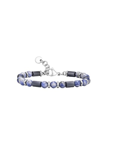 Stainless steel Natural Stone Multi Color Geometric Hip Hop Handmade Beaded Bracelet