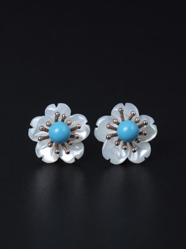 925 Sterling Silver Shell Flower Vintage Stud Earring