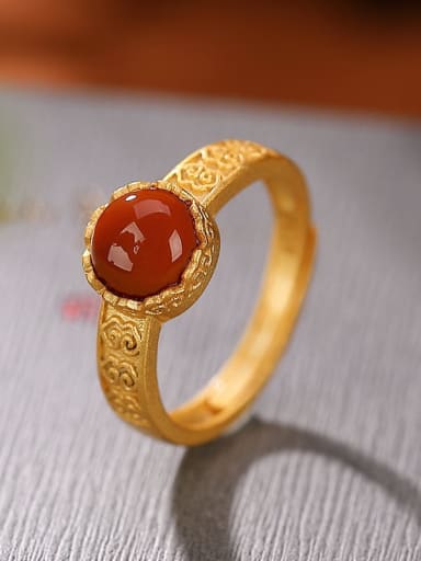 Gold 925 Sterling Silver Carnelian Geometric Vintage Band Ring