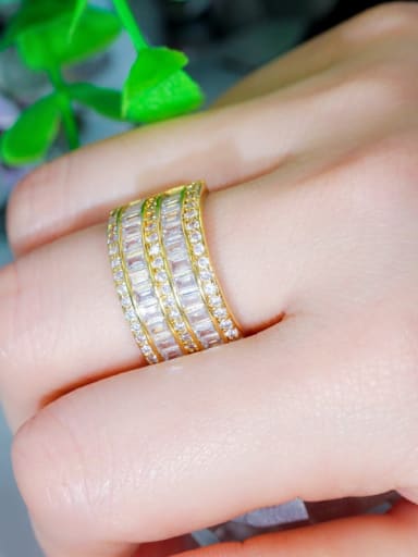 Gold US 6 Copper Cubic Zirconia Geometric Luxury Band Ring
