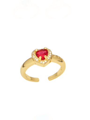 red Brass Cubic Zirconia Heart Minimalist Band Ring