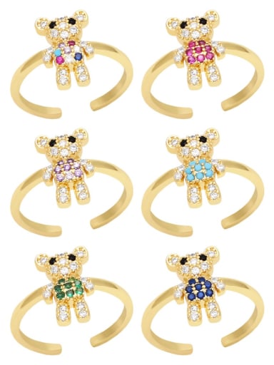 custom Brass Cubic Zirconia Icon Bear Cute Band Ring