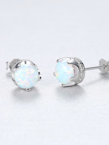 925 Sterling Silver Opal Geometric Trend Stud Earring