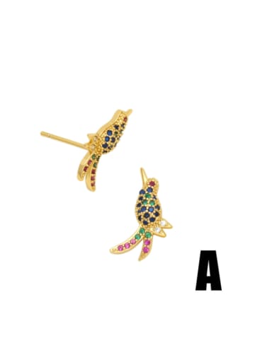 Brass Cubic Zirconia Bird Vintage Stud Earring