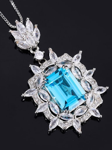 Sea Blue Treasure Pendant Brass Cubic Zirconia Luxury Geometric  Earring Ring and Necklace Set