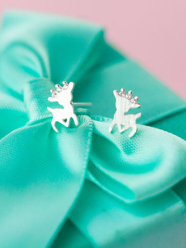 925 Sterling Silver Deer Cute Christmas Stud Earring