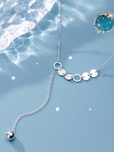 925 Sterling Silver Tassel Minimalist  Fashion Round Light Bead Y Chain  Necklace