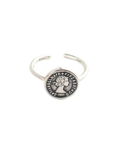 custom 925 Sterling Silver  Retro English Geometry People avatars coin Band Ring