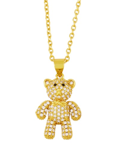 Brass Rhinestone Cute Bear  Pendant  Necklace