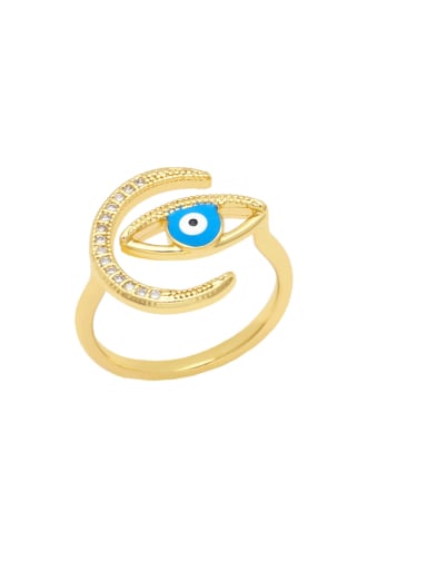 Light blue Brass Enamel Cubic Zirconia Evil Eye Vintage Band Ring