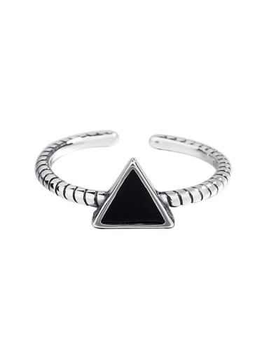 925 Sterling Silver Enamel Triangle Vintage Midi Ring