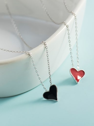 925 Sterling Silver Enamel Heart Minimalist  Pendant Necklace
