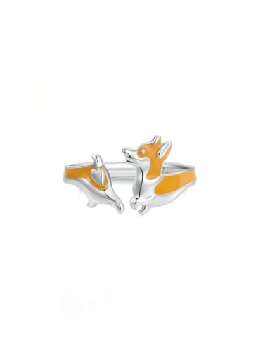 925 Sterling Silver Enamel Dog Cute Band Ring