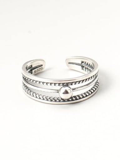 925 Sterling Silver Geometric Vintage Simple two lines Stackable Ring