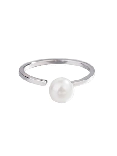 925 Sterling Silver Imitation Pearl Geometric Minimalist Band Ring
