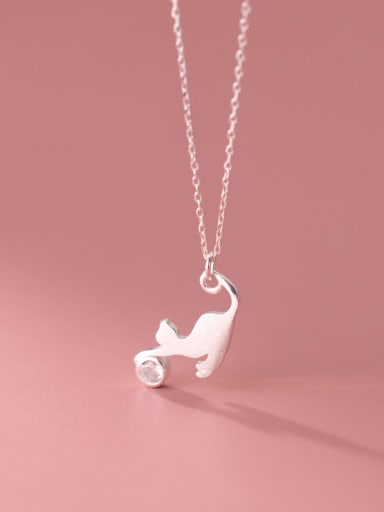 925 Sterling Silver Rhinestone Cat Minimalist Necklace