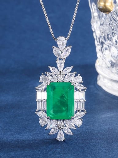 Emerald pendant Brass Cubic Zirconia Geometric Luxury Necklace