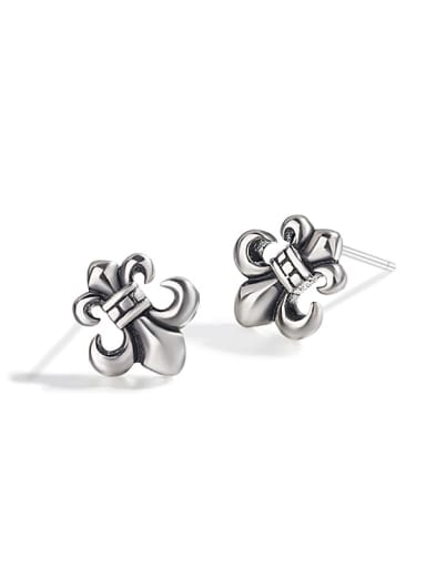 925 Sterling Silver Cross  Flower Vintage Stud Earring