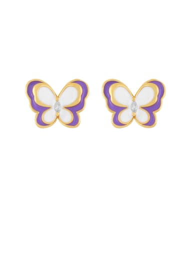 purple Brass Enamel Butterfly Cute Huggie Earring