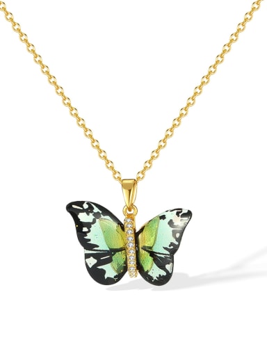 Brass Glass Stone Butterfly Minimalist Necklace