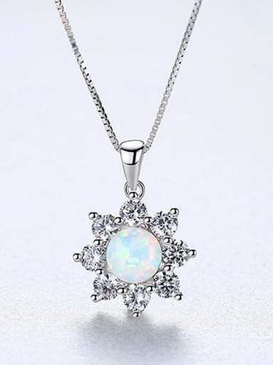 925 Sterling Silver Simple Opal Inlaid Zircon Sun Flower  Necklace