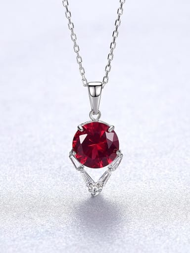 Red 20A04 925 Sterling Silver Cubic Zirconia Geometric Dainty Necklace