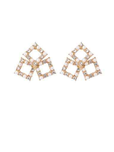 Brass Imitation Pearl White Geometric Cute Stud Earring