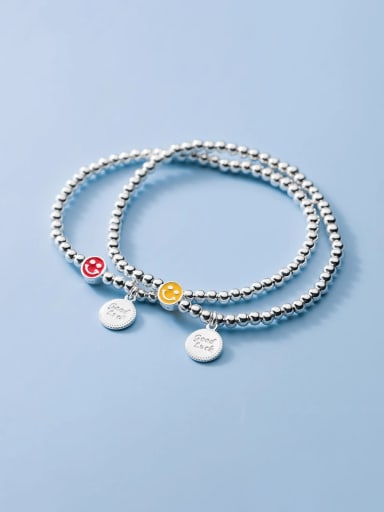925 Sterling Silver Smiley Minimalist Beaded Bracelet