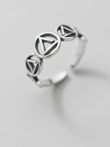 925 Sterling Silver  Vintage Geometric triangle circle  Band Ring
