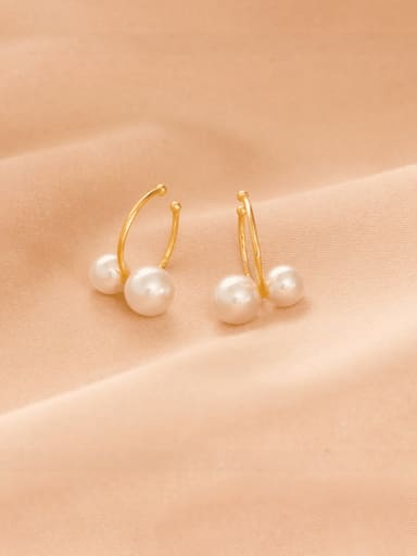 ES2063 [Gold] Brass Imitation Pearl Irregular Minimalist Clip Earring