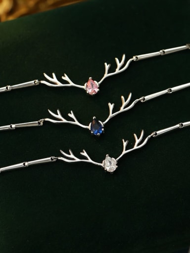 925 Sterling Silver Cubic Zirconia Deer Head Minimalist Bracelet