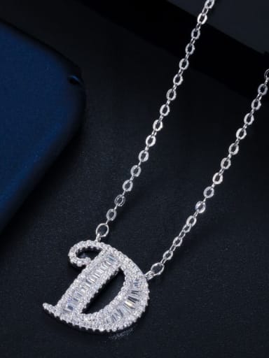 Letter D with chain) Copper Cubic Zirconia Message Minimalist letter pendant Necklace