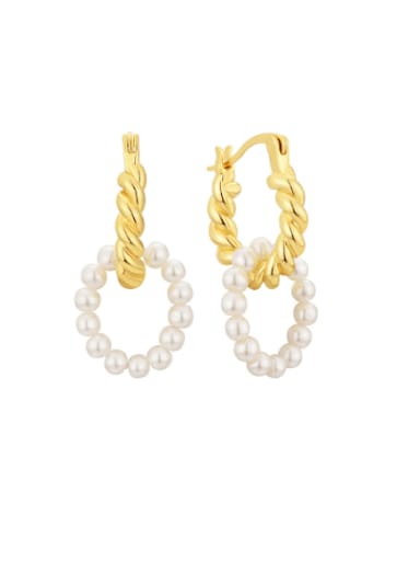 Brass Imitation Pearl Geometric Minimalist Fried Dough Twists Shell Bead Earrings