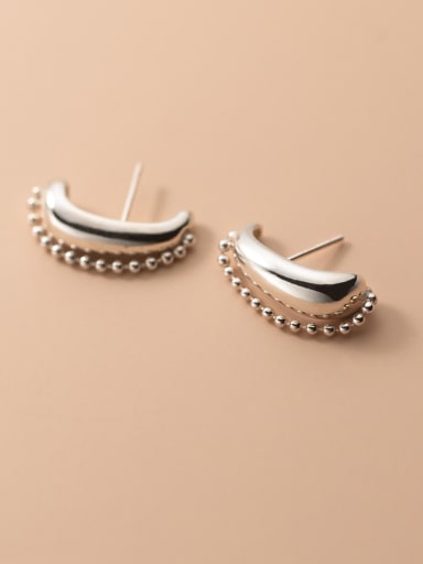 925 Sterling Silver Irregular Vintage  Curved chain Stud Earring