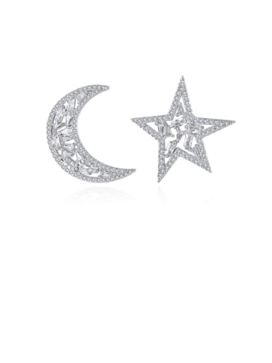 Copper Cubic Zirconia Asymmetric stars moon  Luxury Stud Earring