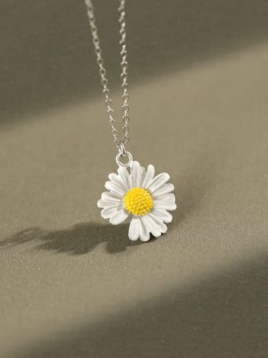 925 Sterling Silver Enamel Flower Minimalist Necklace