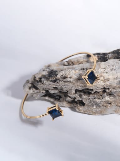 Blue Glass Bracelet Brass Glass Stone Geometric Minimalist Cuff Bangle