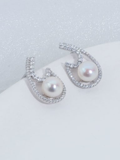 silvery 925 Sterling Silver Freshwater Pearl Water Drop Minimalist Stud Earring