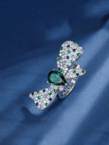 Emerald ring Brass Cubic Zirconia Bowknot Luxury Cocktail Ring