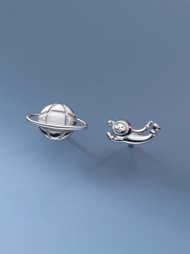 925 Sterling Silver Asymmetrical  Planet Cute Stud Earring
