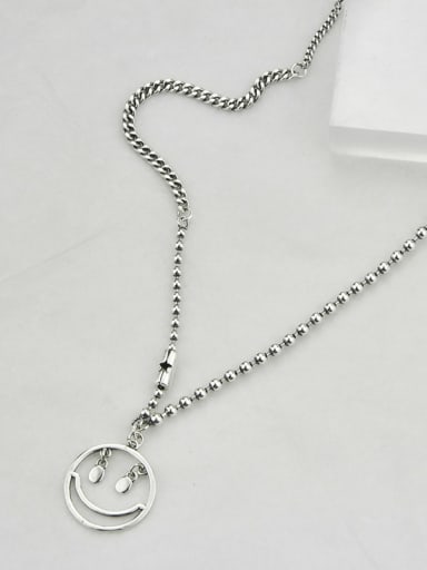 Vintage Sterling Silver With Platinum Plated Simplistic Hollow Smiley Power Necklaces