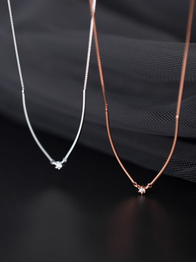 925 Sterling Silver Cubic Zirconia  Minimalist Chain Necklace