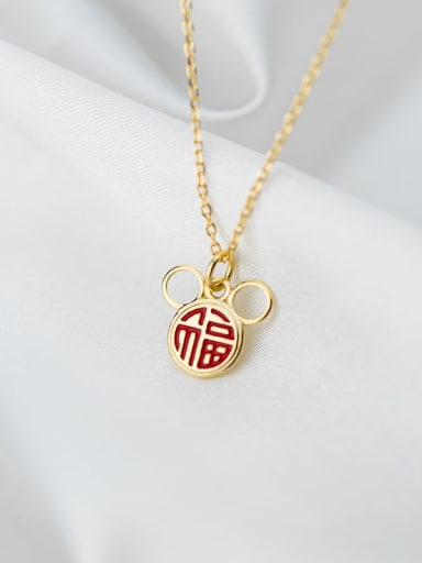 925 Sterling Silver Red Enamel Mouse Minimalist Necklaces