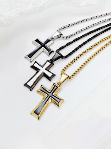 Titanium Steel Enamel Cross Hip Hop Regligious Necklace