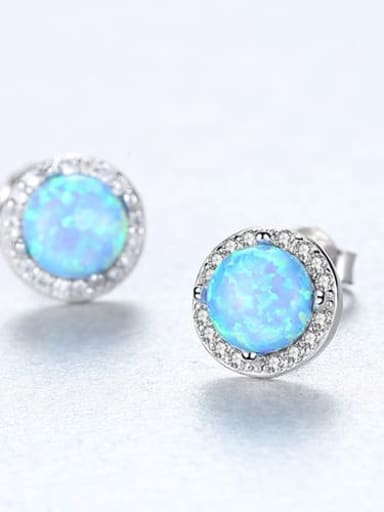 Blue 18E04 925 Sterling Silver Opal Round Minimalist Stud Earring