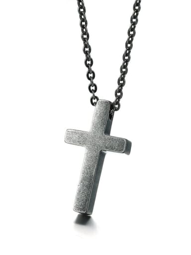Retro grey Stainless Steel  Smooth Cross Minimalist Regligious Necklace