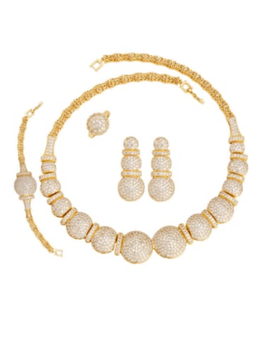 custom Brass Cubic Zirconia  Luxury Geometric  Ring Earring Bangle And Necklace Set